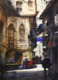 Sarfraz Musawir, Walled City, 11 x15 Inch, Watercolor on Paper, Cityscape Painting, AC-SAR-082